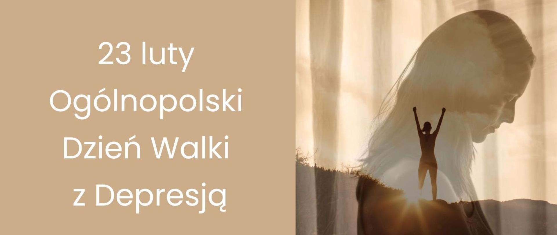 Grafika przedstawia kobietę w smutku. w głębi widoczna kobieta w euforii. napis 23 luty Ogólnopolski Dzień Walki z Depresją