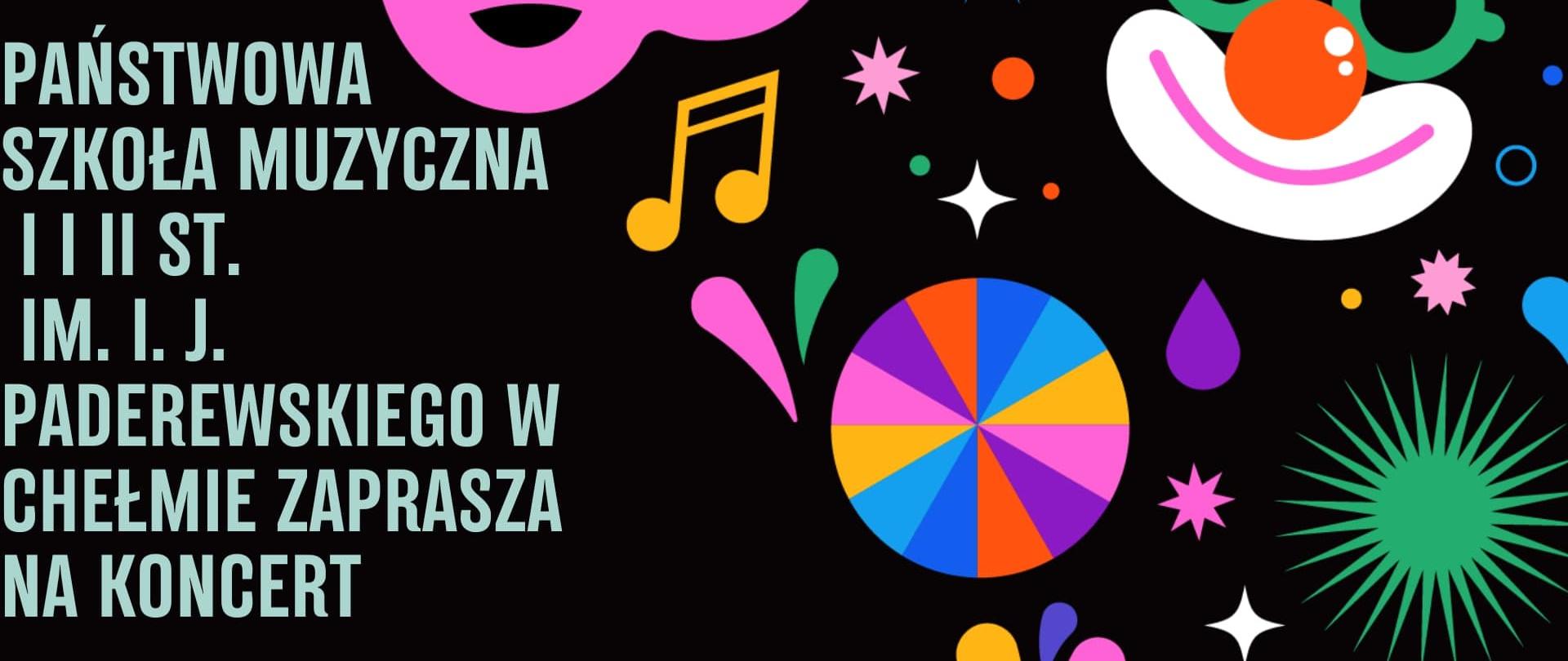 plakat wykonany na czarnym tle. W prawym górnym rogu kolorowe gwiazdki, okulary karnawałowe, oko, usta. Plakat sugeruje, że koncert będzie zwariowany. W prawym dolnym rogu znajduje się trąbka obok daty koncertu.