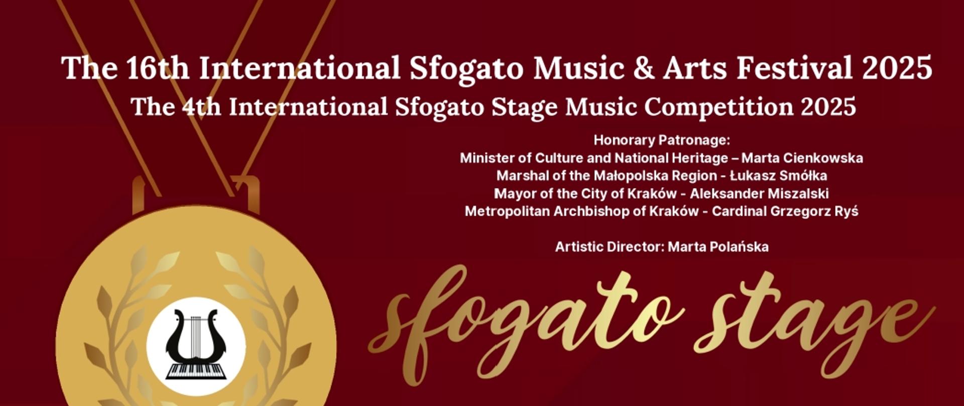 Zdjęcie przedstawia dyplom dla uczennicy za zdobycie wyróżnienia drugiego stopnia podczas międzynarodowego konkursu Sfogato Stage. Na bordowym tle umieszczony złoty medal z logiem konkursu.