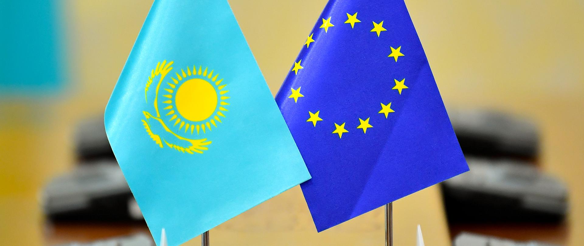 meeting of kazakhstan and the eu, kazakhstan and eu flag, europe, union, eu, blue, symbol, european union, banner, stars, yellow, euro, wind, country, star, nation, isolated, white, national, sky, wav