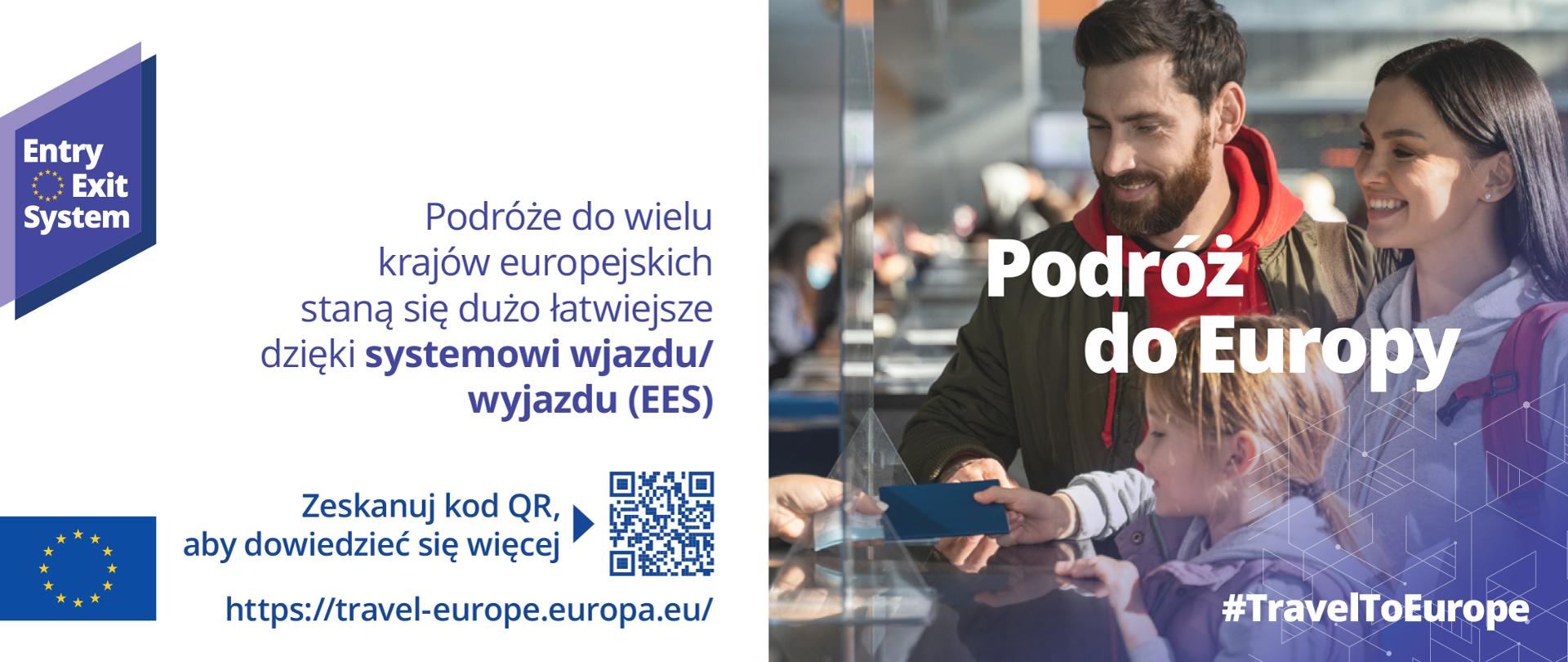 Zdjęcie przedstawia kobietę, mężczyznę i dziecko podających paszport do kontroli.