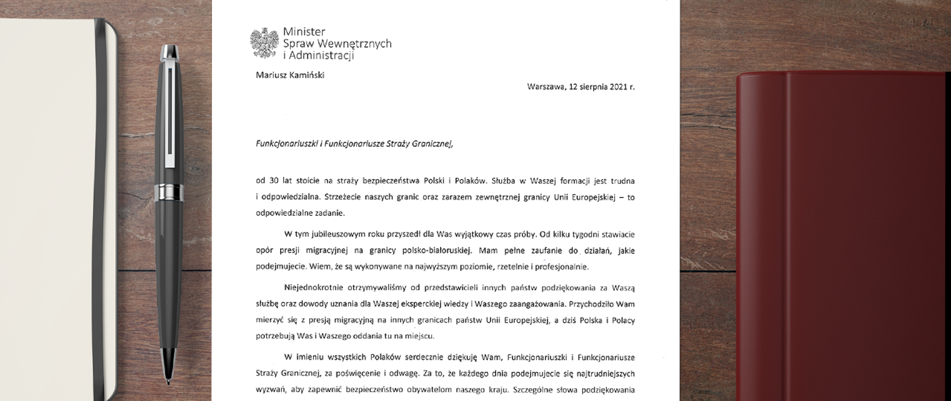 List Ministra Mariusza Kamińskiego do funkcjonariuszy Straży Granicznej