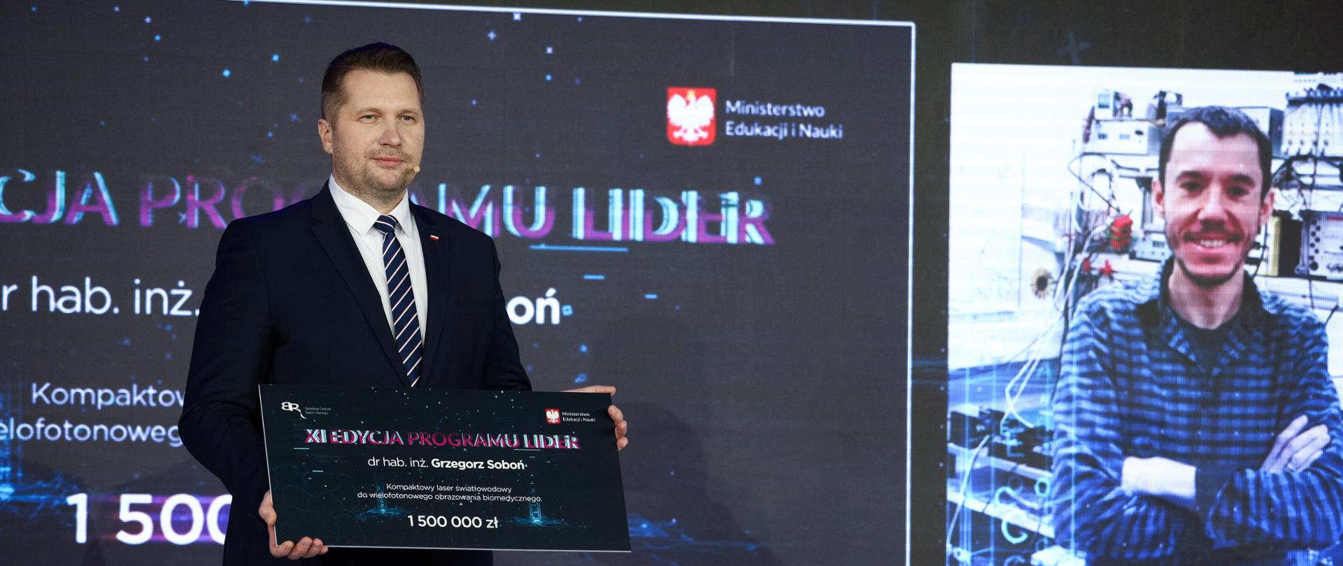 Minister Edukacji i Nauki Przemysław Czarnek podczas gali wręczenia nagród XI edycji programu LIDER 