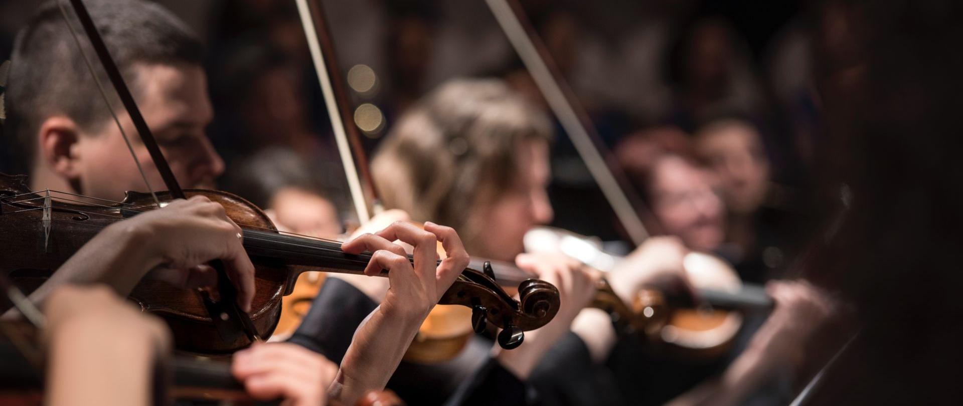 koncert orkiestry smyczkowej na deskach sceny sali koncertowej