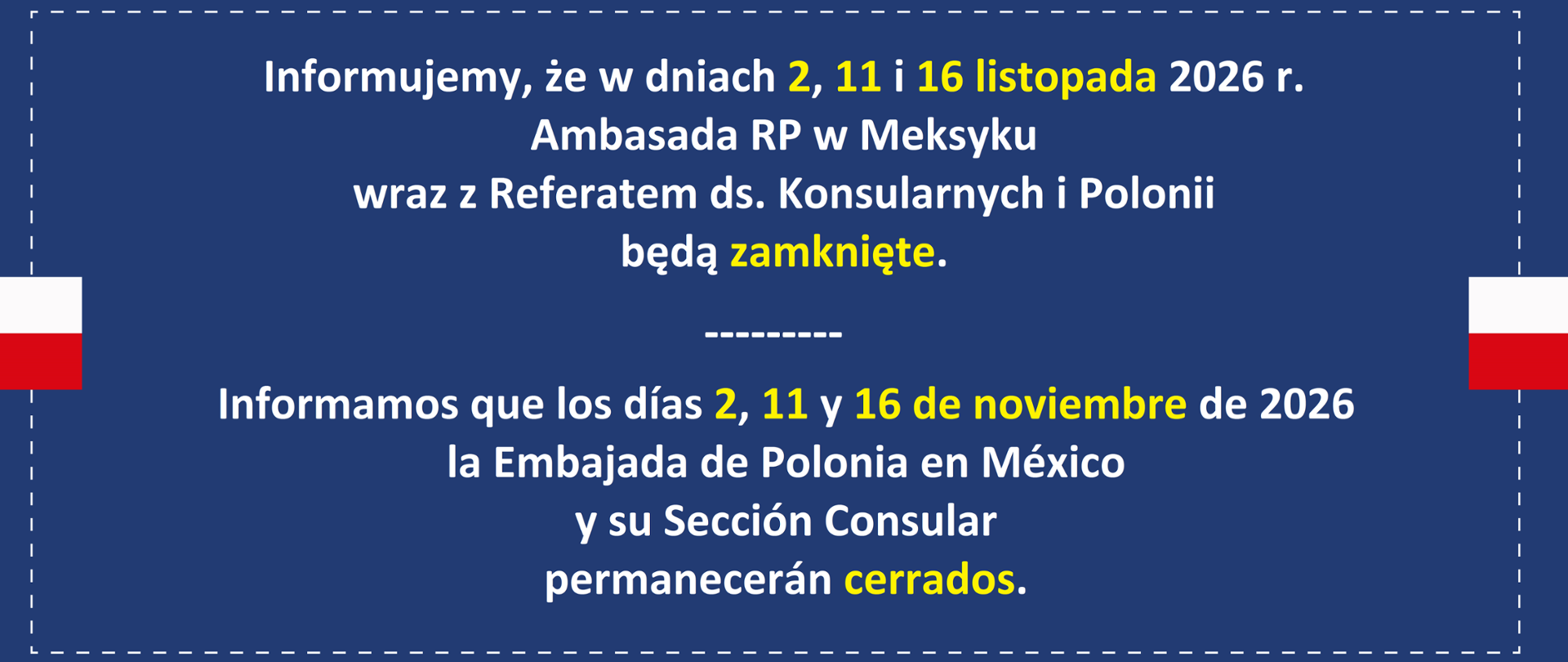 Dni wolne od pracy w listopadzie 2026 r.