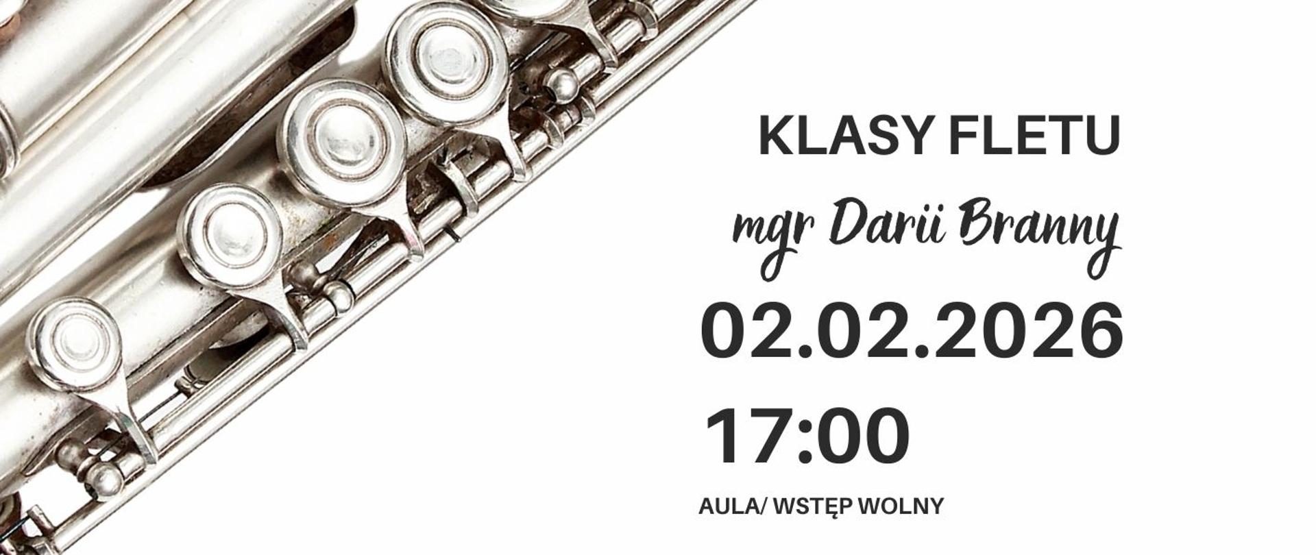 Plakat informacyjny dotyczący popisu klasy oboju mgr Darii Branny odbywającego się w dniu 02.02.2026 o godz. 17.00.