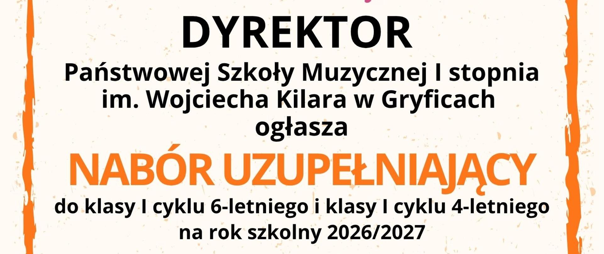 Grafika muzyczna z informacją o naborze uzupełniającym do szkoły