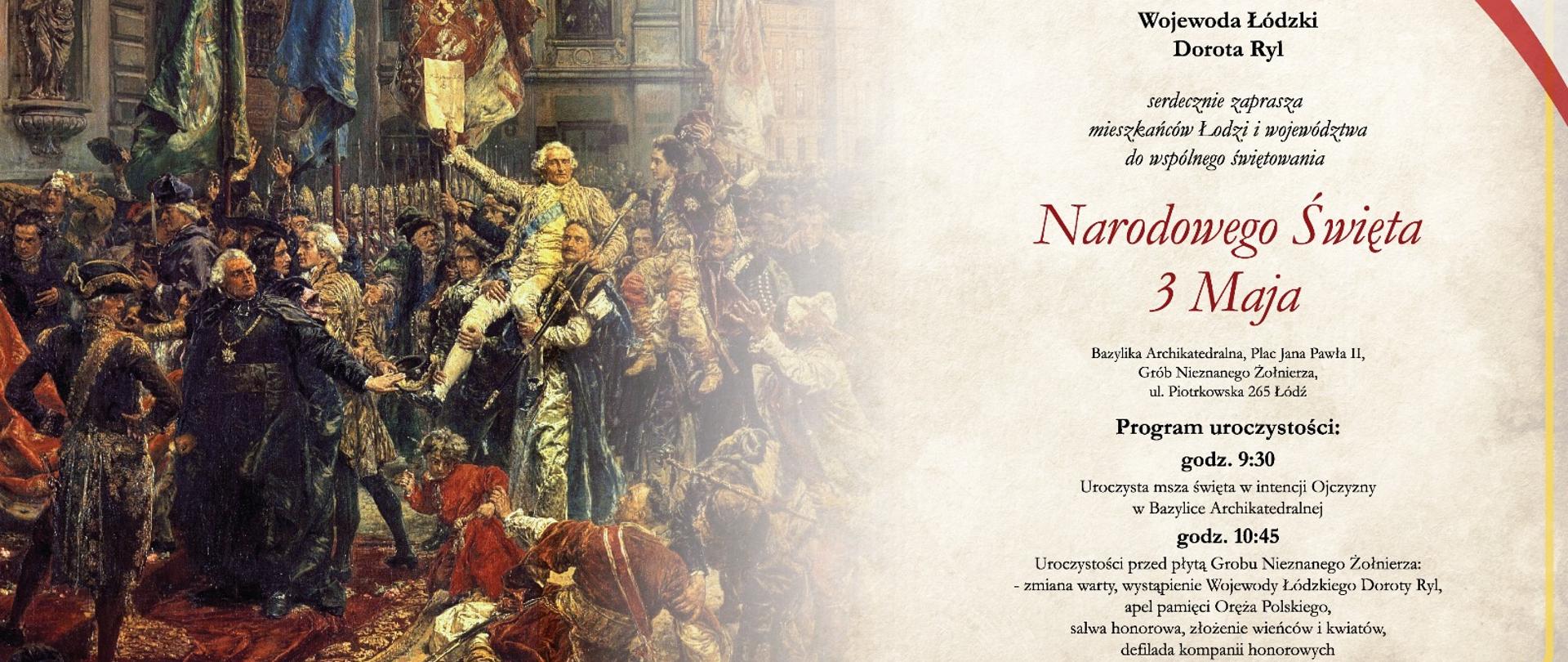Wojewoda Łódzki zaprasza na obchody Narodowego Święta 3 Maja - program uroczystości