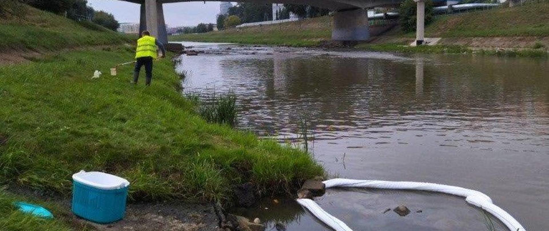 Pobór wód rzeki Wisłok przez Centralne Laboratorium Badawcze GIOŚ Oddział w Rzeszowie podczas kontroli WIOŚ w Rzeszowie (fot. WIOŚ w Rzeszowie)