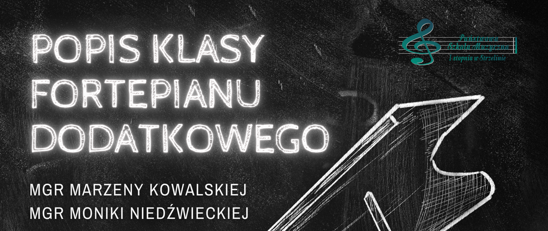 Na czarnym tle umieszczona została biała grafika konturowa przedstawiająca fortepian. W górnej oraz dolnej części plakatu znajdują się informacje dotyczące wydarzenia.