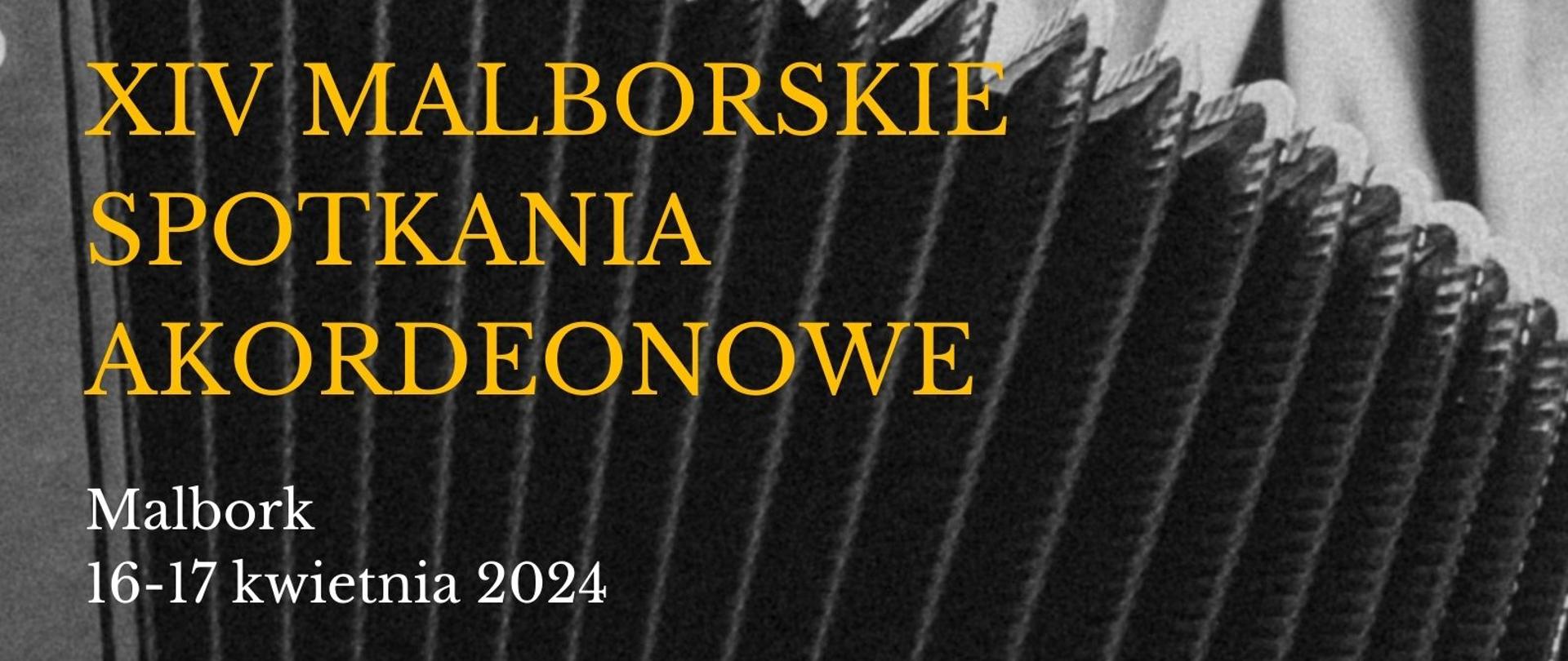 Tło stanowi zdjęcie miecha akordeonu, na tle białe i żółte napisy informujące o wydarzeniach XIV MSA