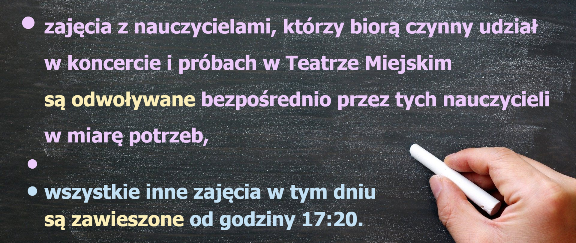 Plakat z różowymi, żółtymi i niebieskimi literami na szarym tle