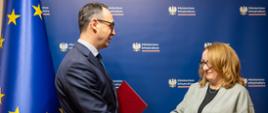Minister Infrastruktury Dariusz Klimczak oraz Joanna Kopczyńska podczas powołania na stanowisko Prezes PGW Wody Polskie