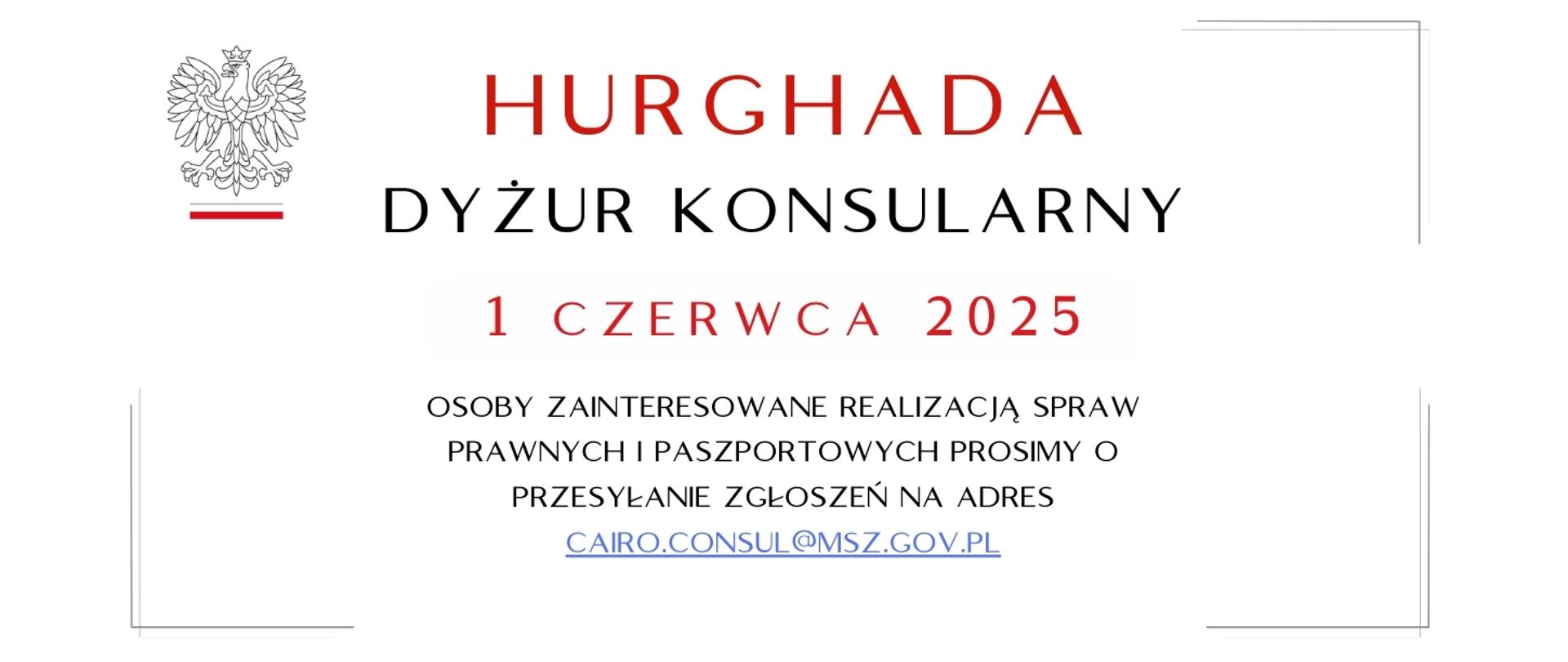 Hurghada - dyżur konsularny 1 czerwca 2025
