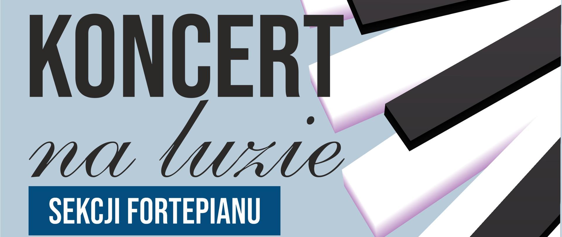 Plakat na niebieskim tle, na górze od lewej, logo PSM I st. w Krzeszowicach i napis: Państwowa Szkoła Muzyczna I st. im. Zygmunta Noskowskiego w Krzeszowicach zaprasza na, i niżej: koncert na luzie sekcji fortepianu. I niżej: 19 stycznia 2024 godz. 17:00 Aula PSM Krzeszowice. Wstęp Wolny. Po prawej od góry do dołu grafika klawiatury.