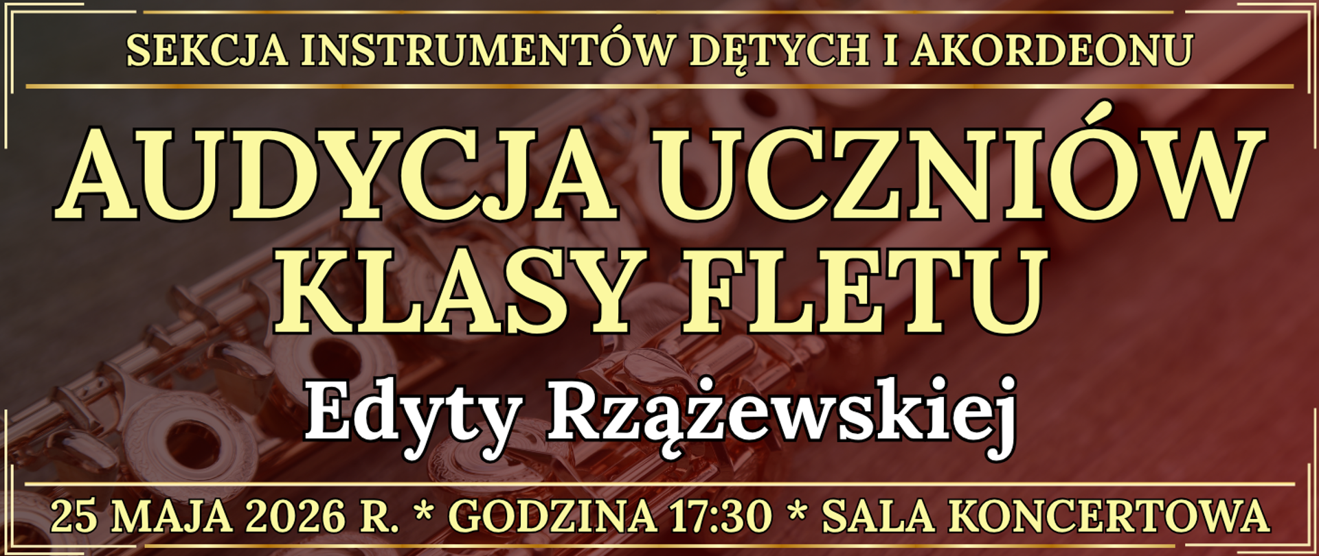 baner w tle flet poprzeczny na nutach oraz informacja o wydarzeniu