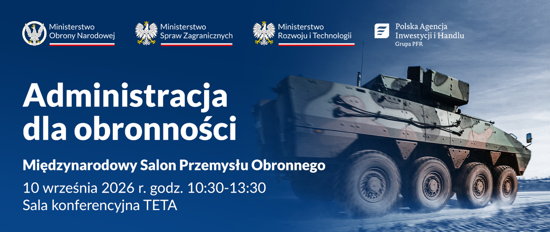grafika z napisem Administracja dla obronności. MSPO, 10 września 2026