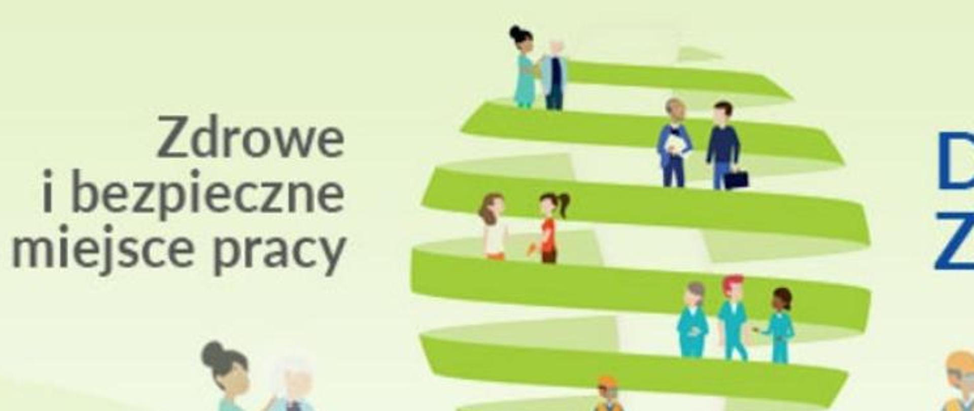 Grafika promująca kampanię "Zdrowe i bezpieczne miejsce pracy. Dźwigaj z głową"