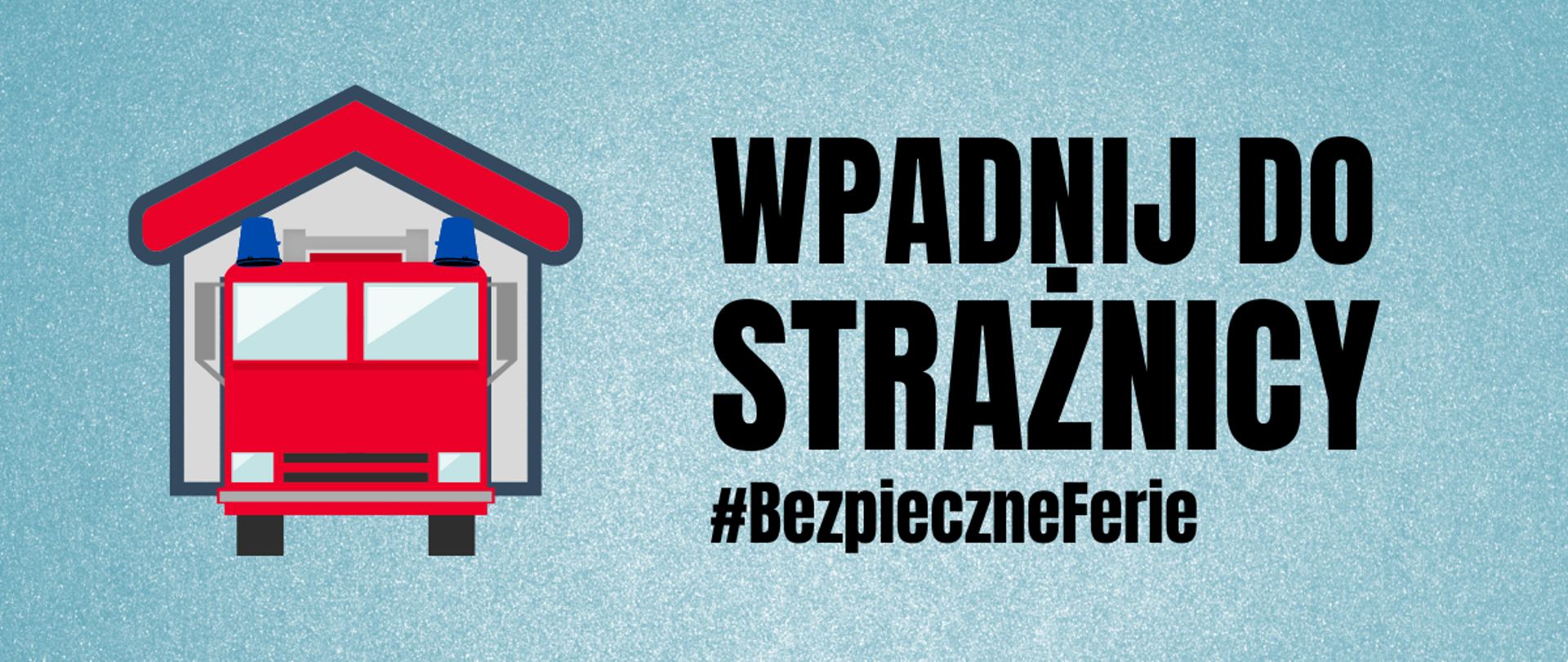 czerwony samochód - wóz strażacki we wrotach remizy - grafika