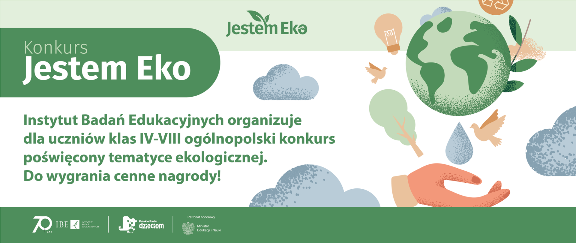 Grafika - na białym tle kula ziemska i napis Konkurs „Jestem Eko”.