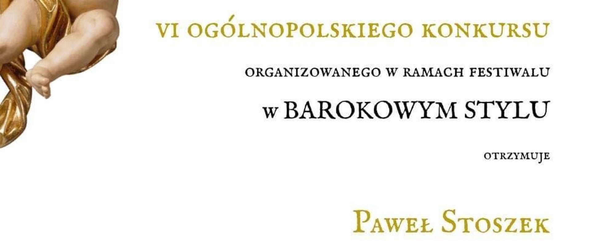 Dyplom dla Pawła Stoszka z klasy wiolonczeli mgr Marty Gębickiej 