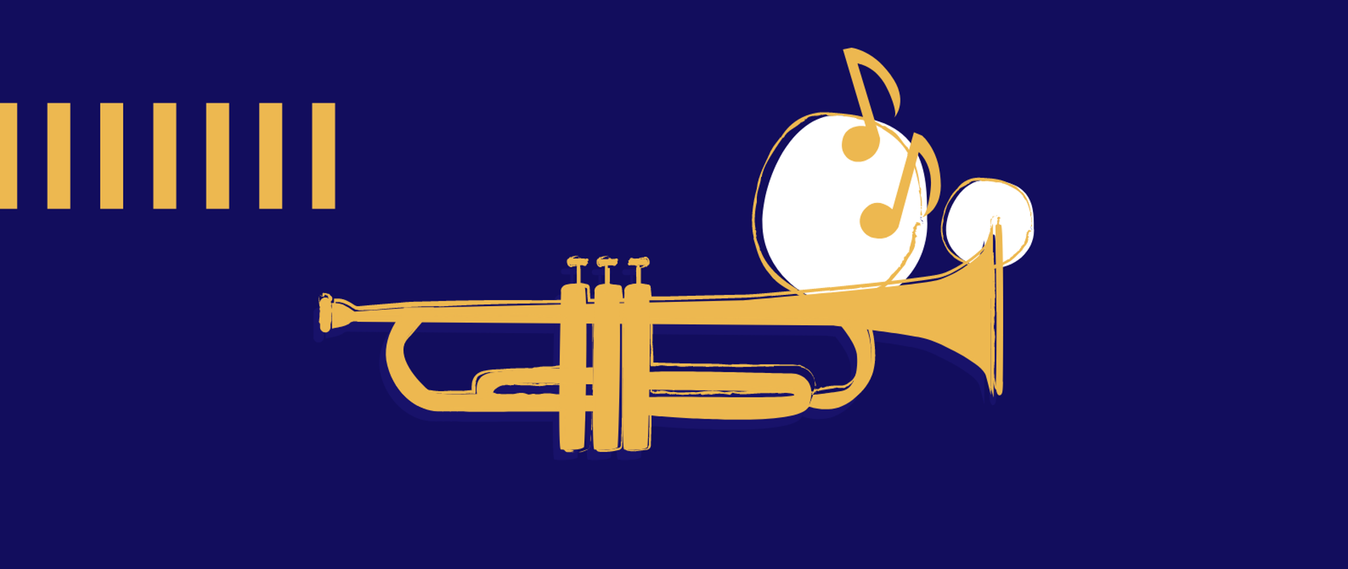 Plakat ma granatowe tło. W górnej części znajduje się złota grafika trąbki. Na środku umieszczone są informacje dotyczące wydarzenia napisane dużą złotą czcionką. Na dole umieszczone zostało logo PSM Strzelin.