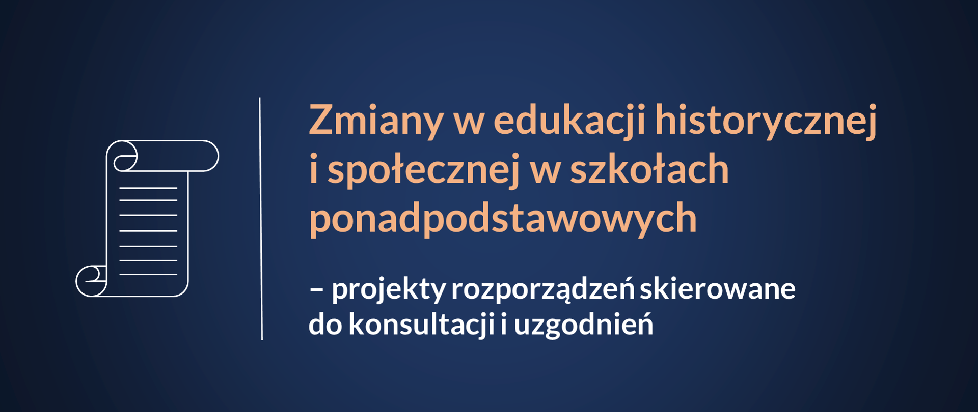 Zmiany w edukacji historycznej i społecznej w szkołach ponadpodstawowych, napis na granatowej planszy złotymi literami 