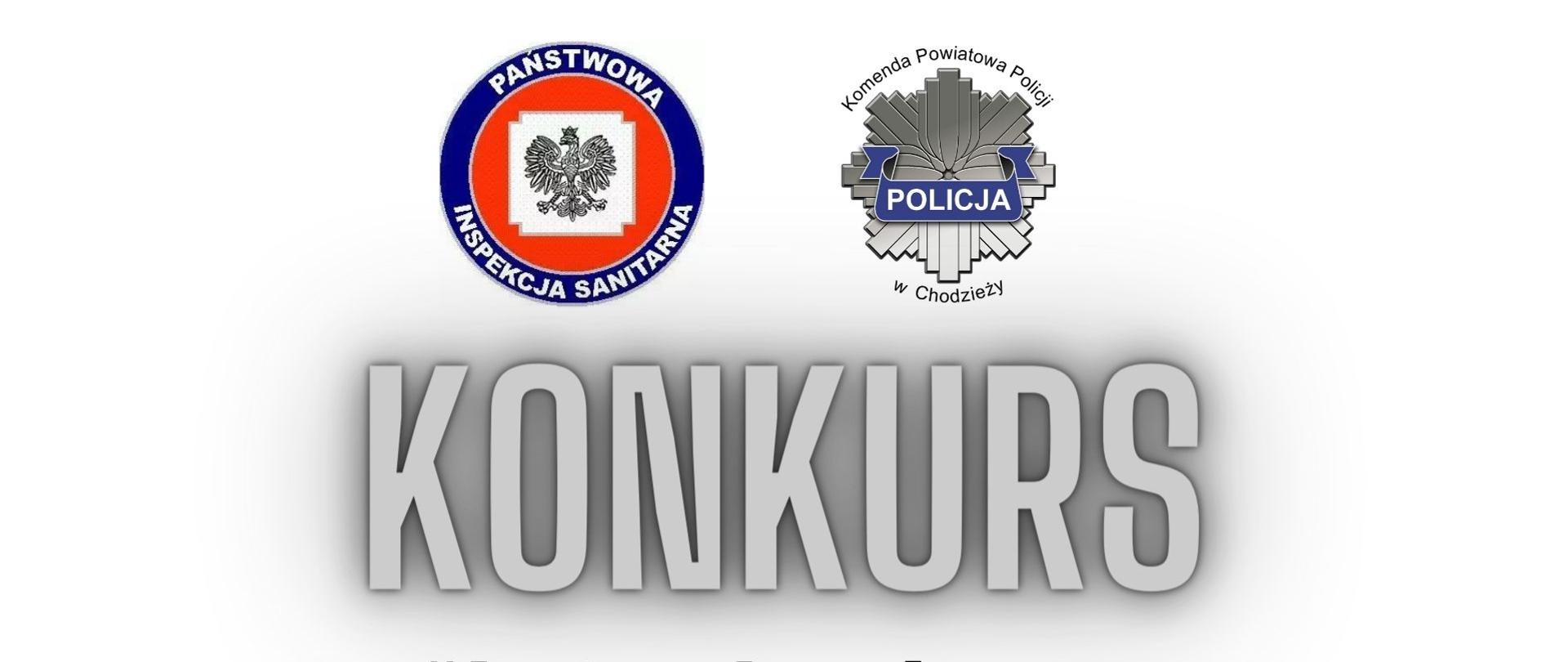 Baner z napisem konkurs pt. „Jestem bezpieczny. Mówię NIE!” oraz z logoiem Państwowej Inspekcji Sanitarnej oraz Policji