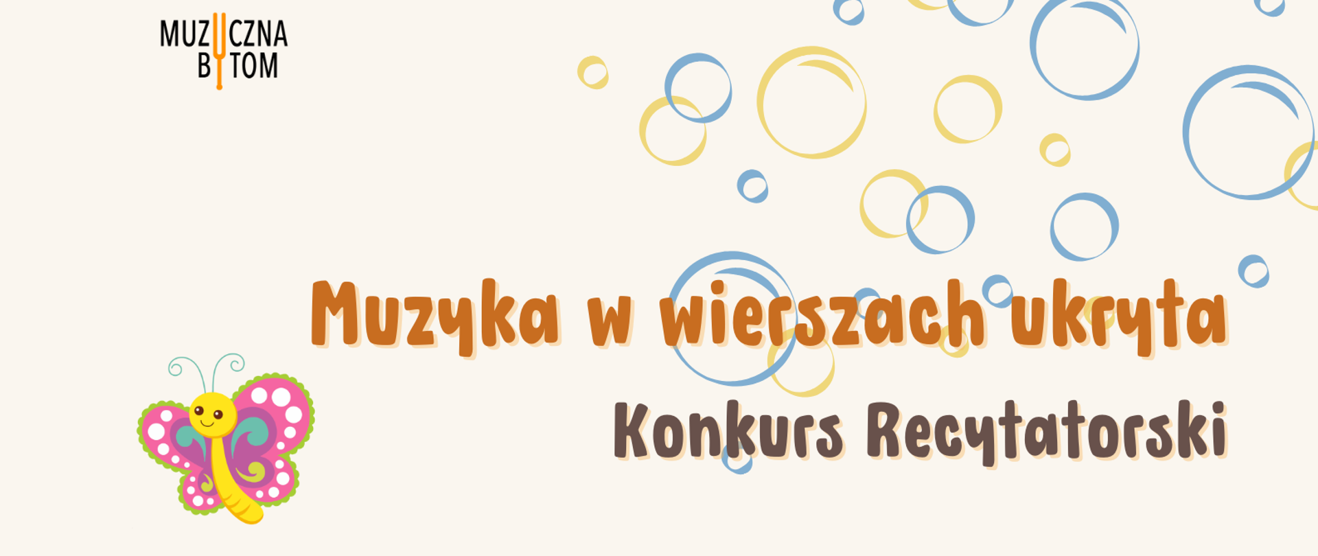 Na tle plakatu w górnym lewym rogu logotyp szkoły, w górnym prawym rogu bąbelki poniżej nazwa wydarzenia.
Poniżej na górce dzieci stojące w rzędzie i śpiewające na nimi pięciolinia z kolorowymi nutami. Poniżej informacje, które można znaleźć na stronie www oraz gąska i żabka. W dolnym lewym rogu dane teleadresowe szkoły