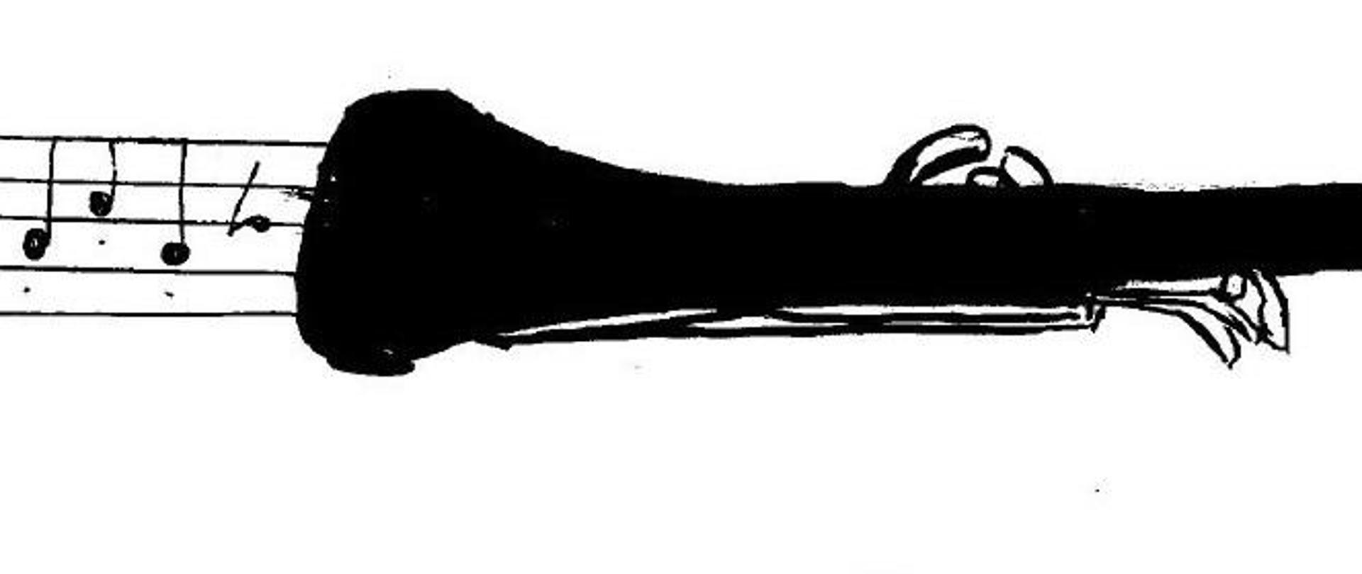 Białe tło, po lewej stronie rysunek oboju z którego wychodzi pięciolinia z nutkami. 