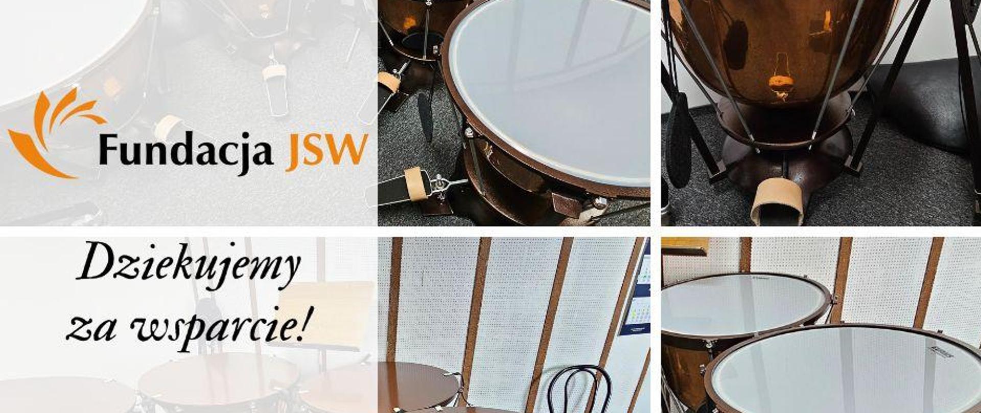 Na zdjęciu kotły w czterech ujęciach i napis Dziękujemy za wsparcie Fundacji JSW