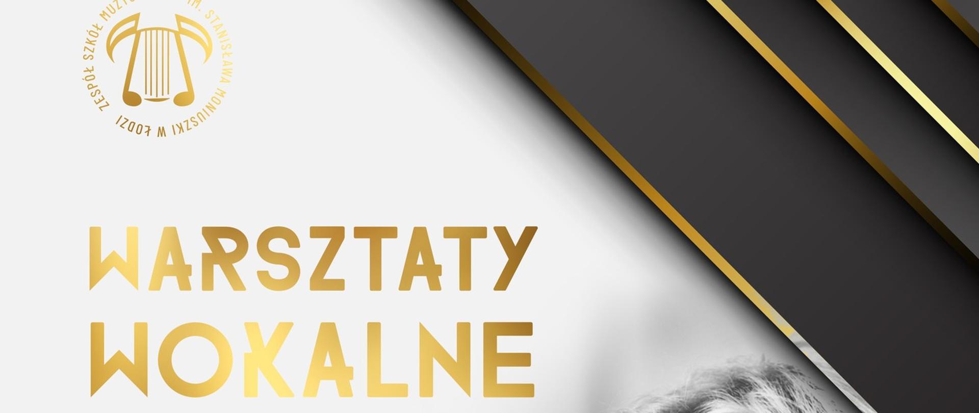 biało czarny plakat czcionka złota i czarna. W tle zdjęcie Edyty Piaseckiej 