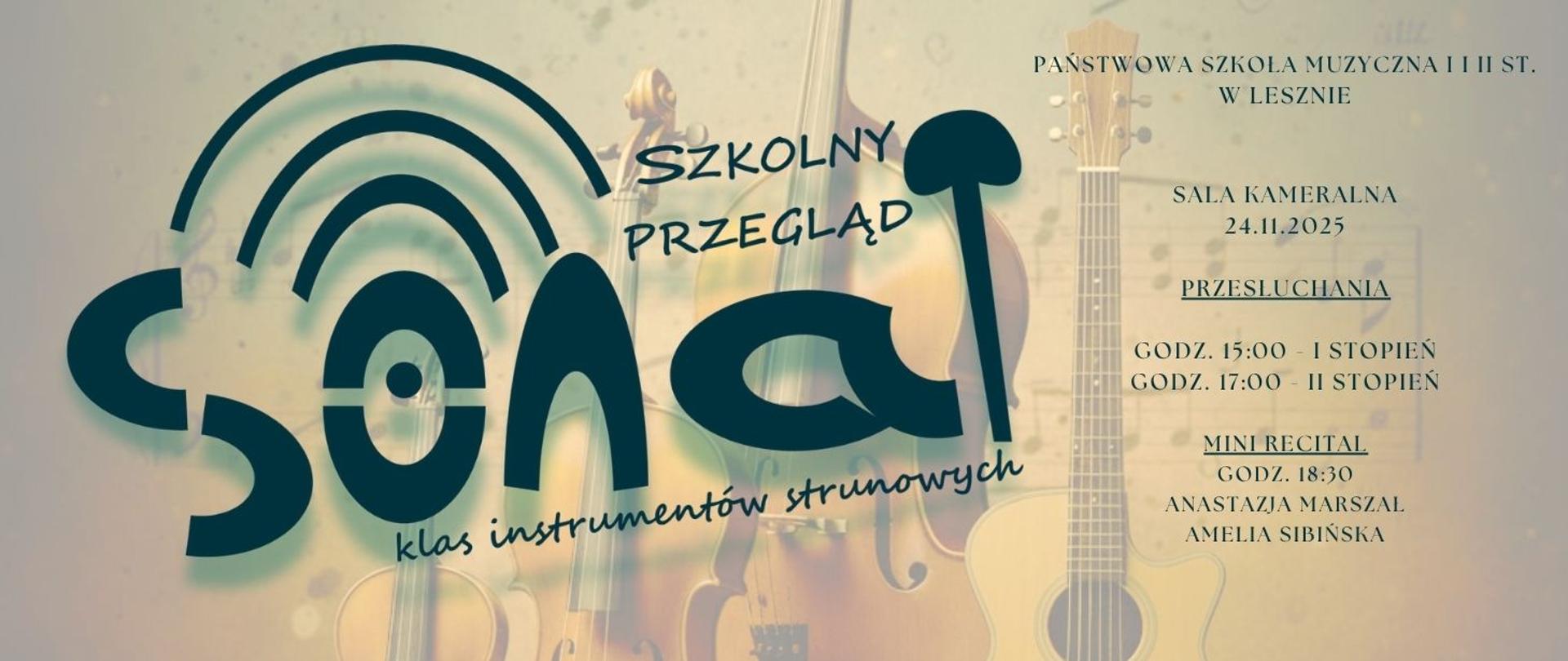 Szkolny przegląd sonat klas instrumentów strunowych na tle instrumentów strunowych