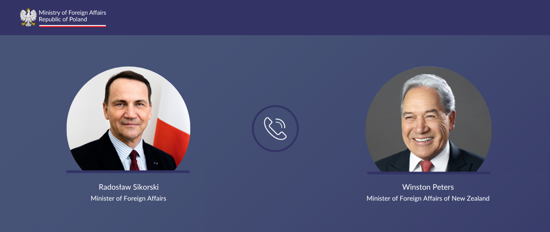 Minister Radosław Sikorski talks with head of New Zealand’s diplomacy Winston Peters