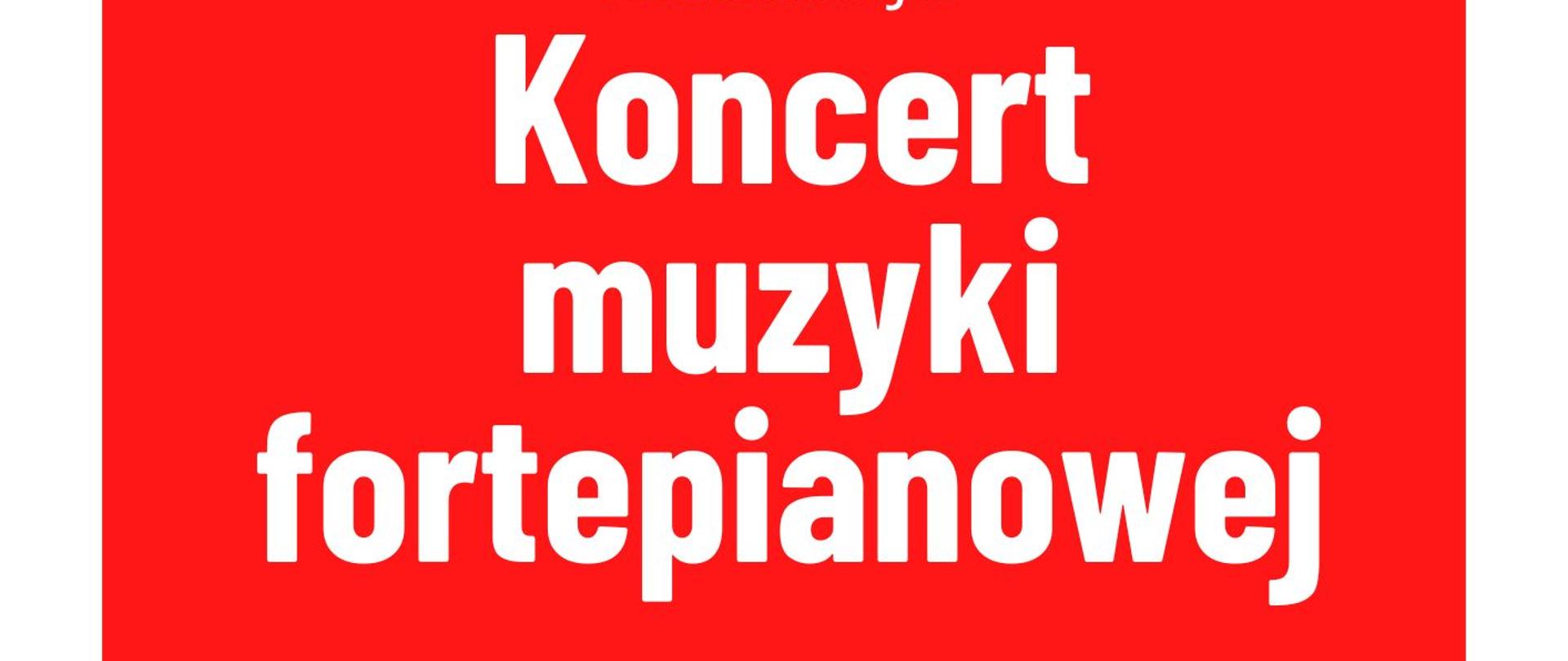 Czerwony plakat, białe litery biało czarna klawiatura na górze plakatu.