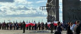 Uczestnicy wydarzenia obchodów stojący przy pomniku.
