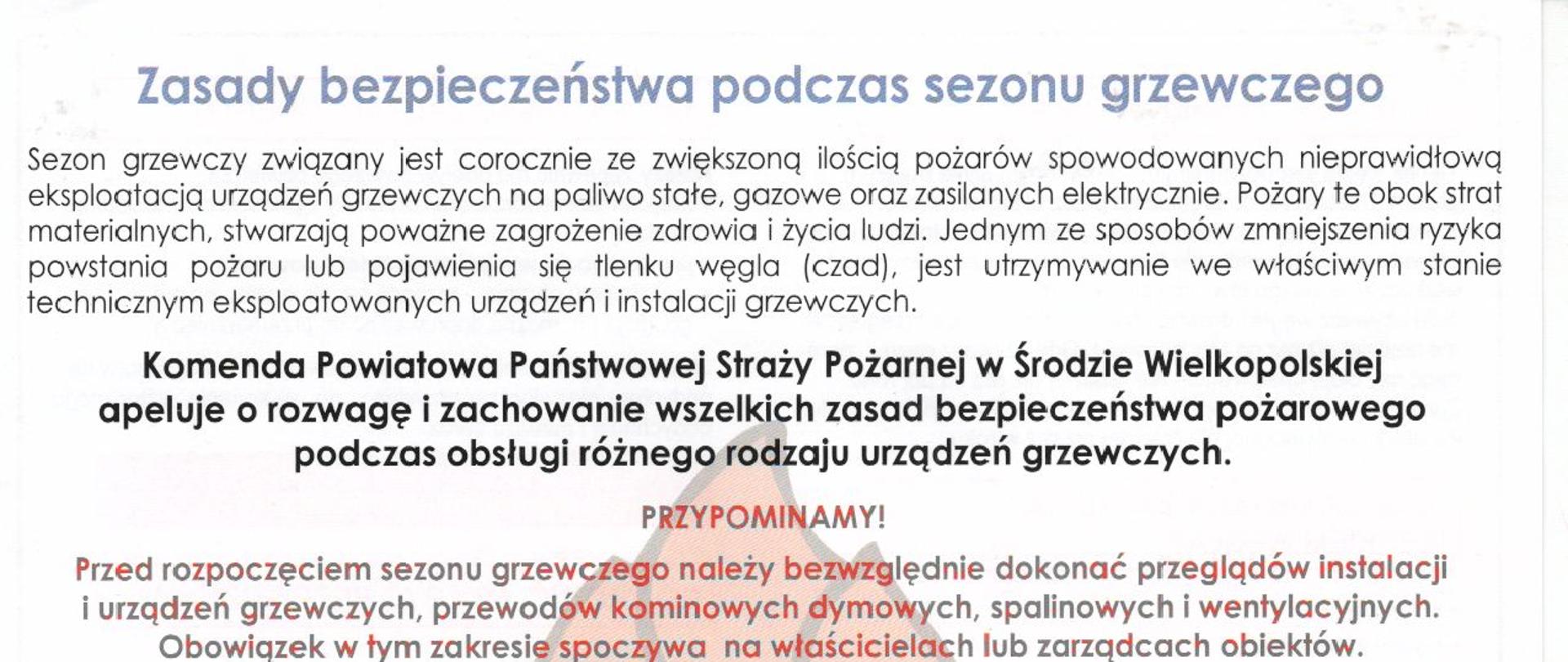 Ulotka - zasady bezpieczeństwa podczas sezonu grzewczego