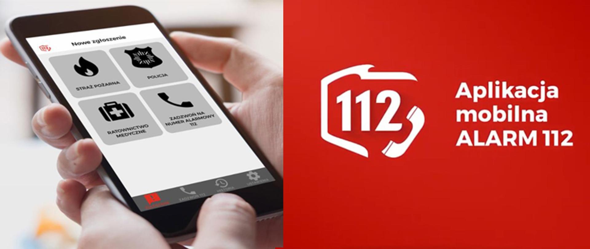 Infografika promująca aplikację mobilną ALARM112