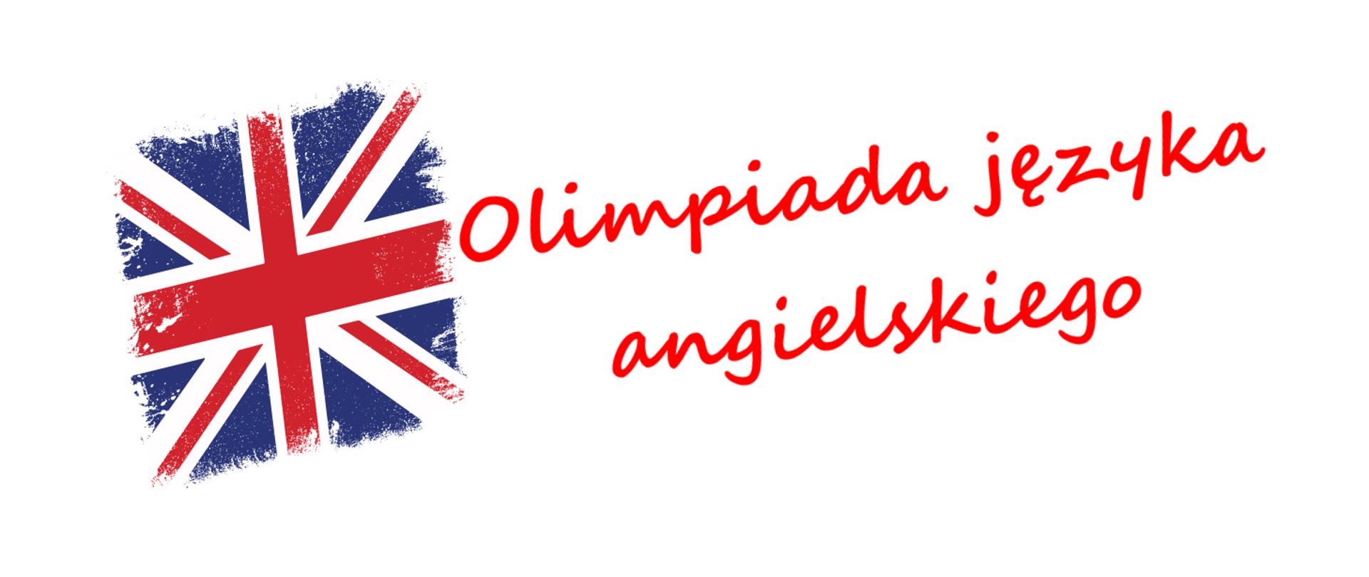 Grafika przedstawia angielską flagę z napisem "Olimpiada języka angielskiego" z prawej strony