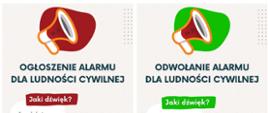 Zdjęcie przedstawia opis dotyczący ogłaszania i odwoływania alarmu dla ludności cywilnej 