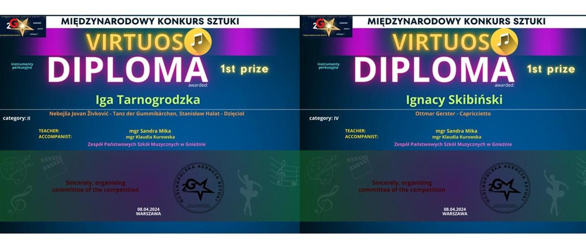 Dyplom - Iga Tarnogrodzka i Ignacy Skibiński