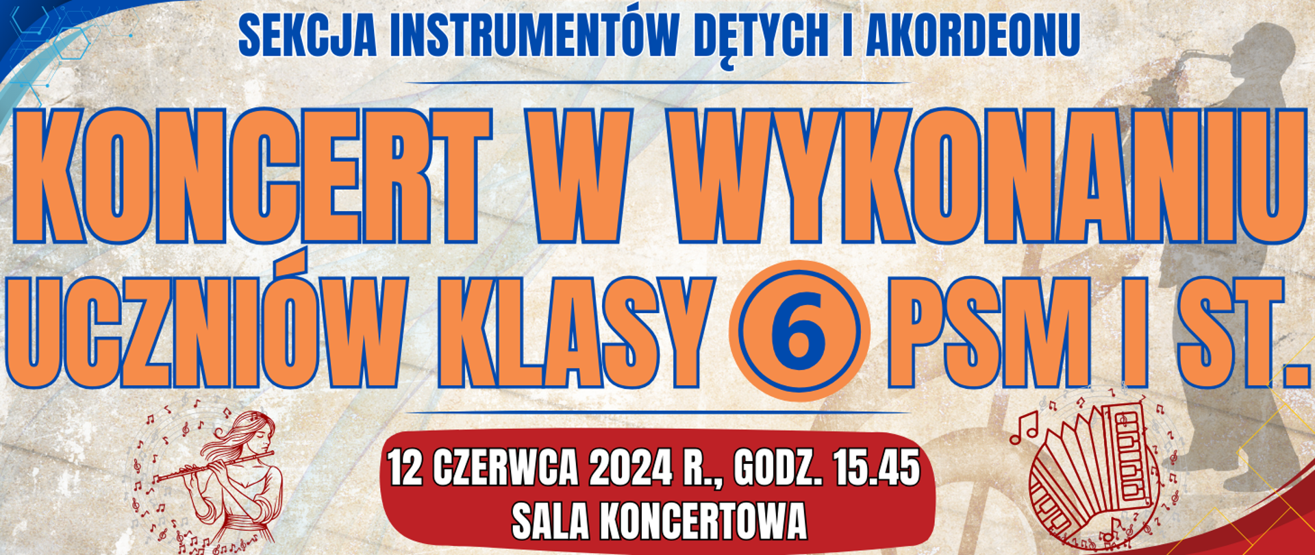 kolorowe jasne tło z muzycznymi elementami typu clipart oraz informacja o wydarzeniu