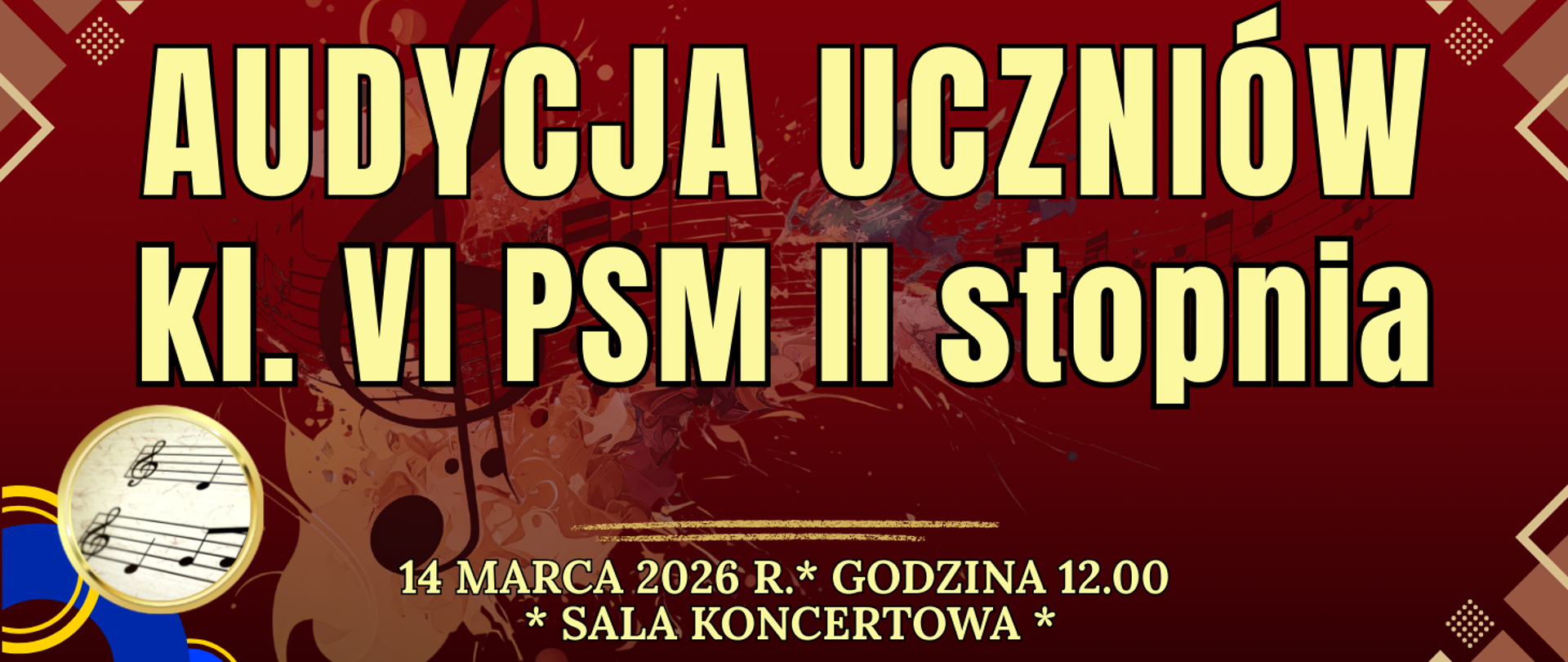 baner w tle muzyczne elementy oraz informacja o wydarzeniu 