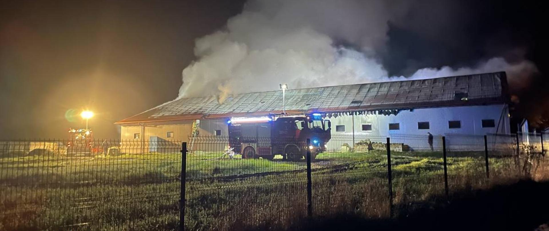pożar budynku inwentarskiego widoczny z sąsiedniej posesji