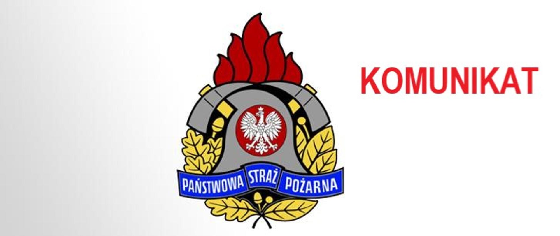 Logo Państwowej Straży Pożarnej z wyrazem komunikat.