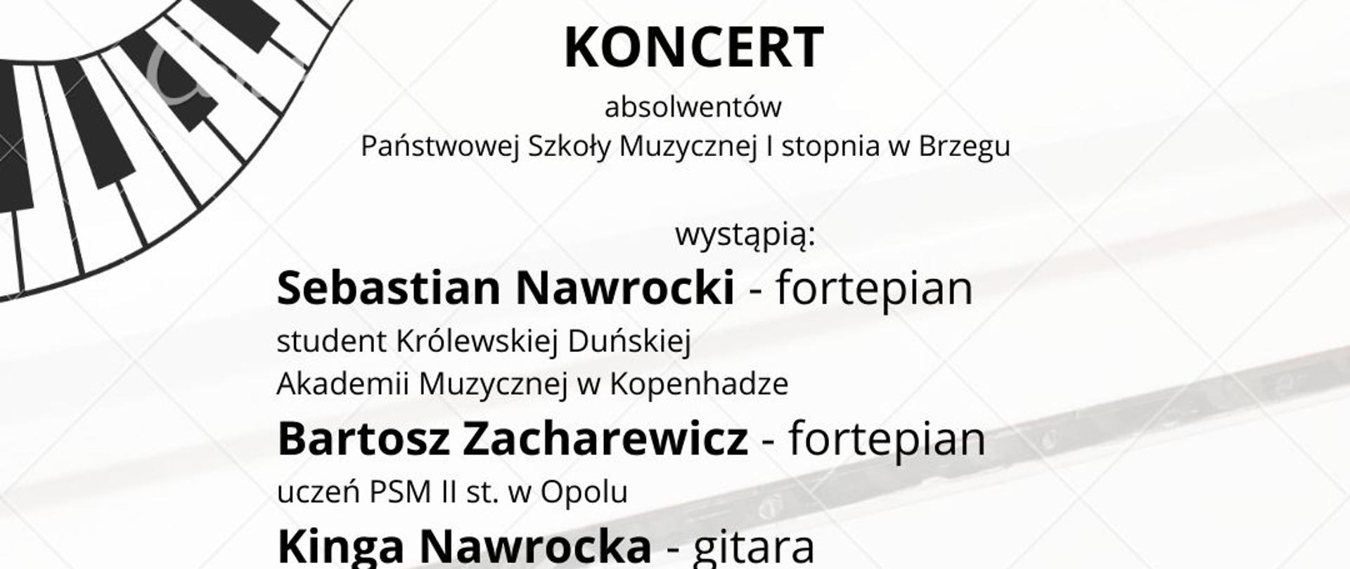 plakat z napisem koncert absolwentów, czarne litery na białoszarym tle 
