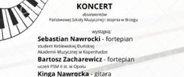 Koncert absolwentów, czarne litery, biało-czarno-szare tło