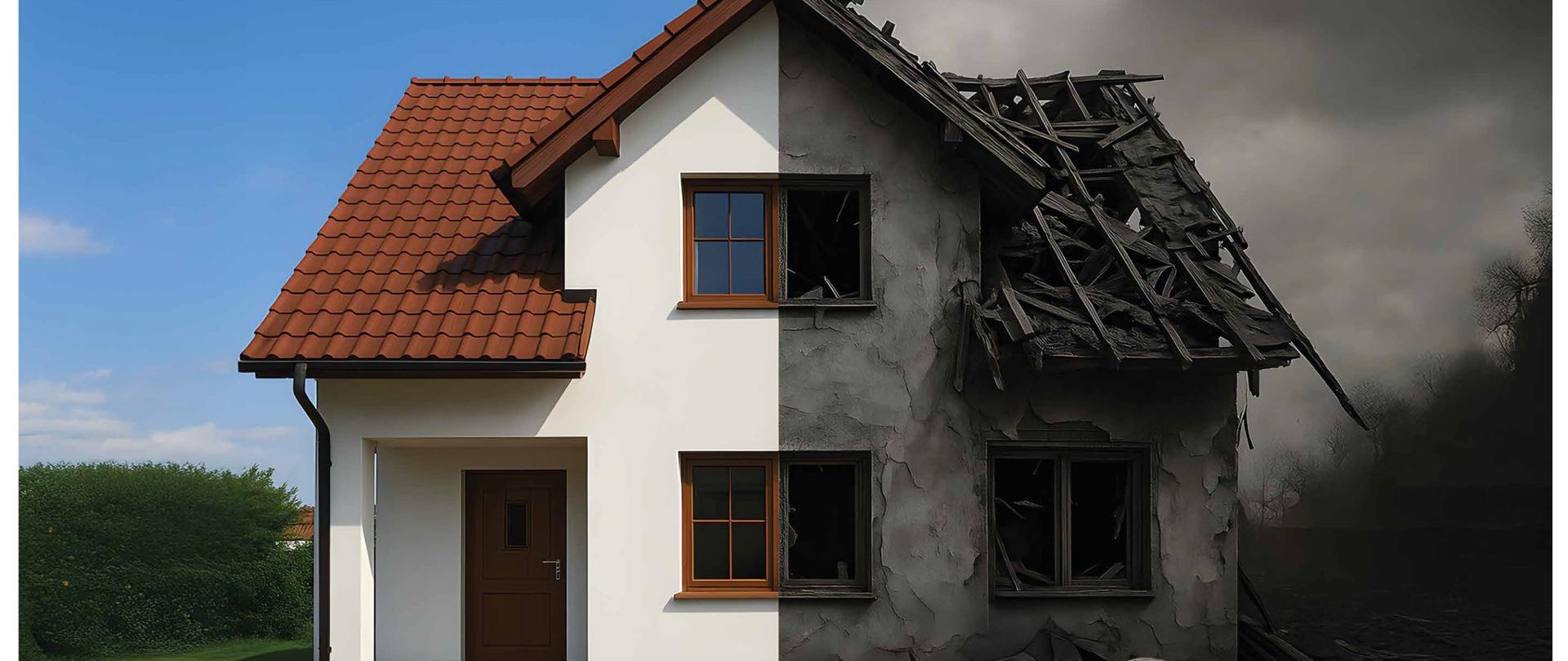 budynek do połowy nowy, od połowy zniszczony