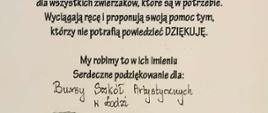 podziękowania dla Bursy Szkół Artystycznych w Łodzi