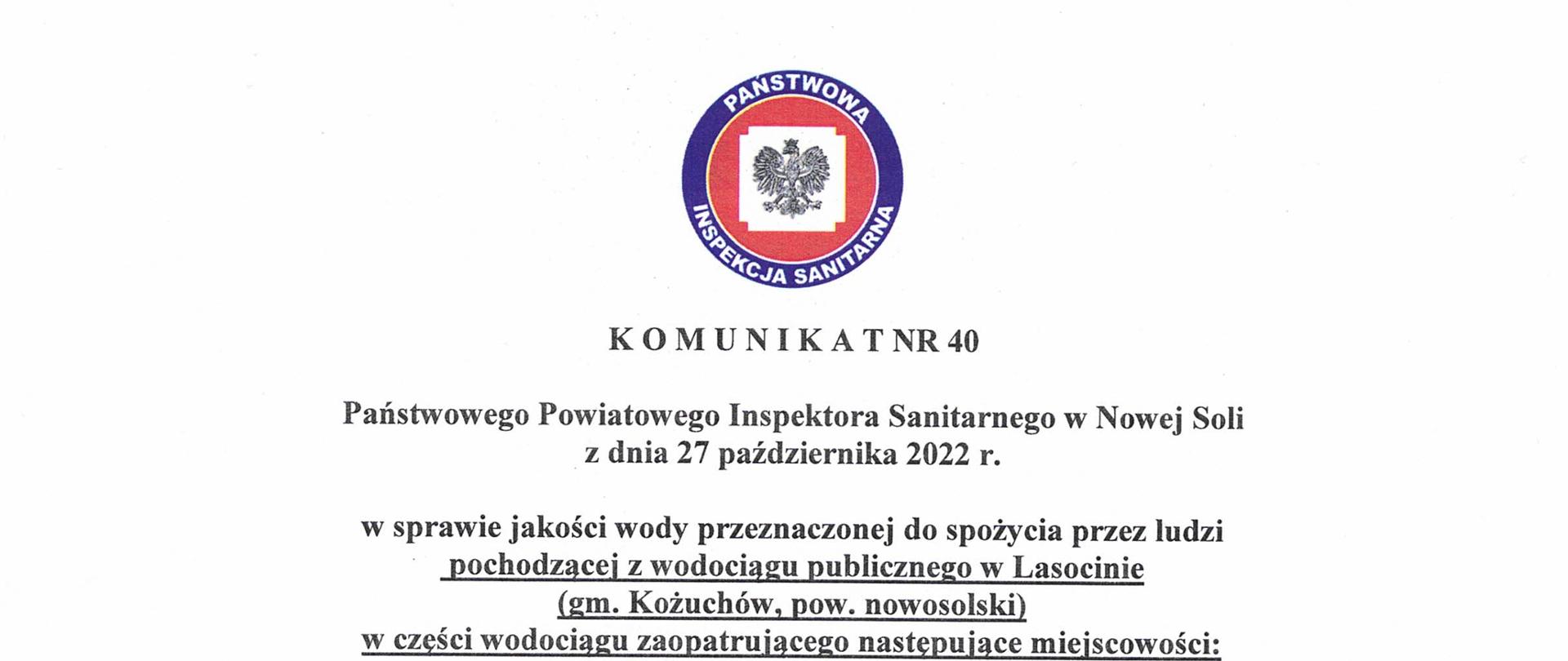 Komunikat nr 40 warunkowa lasocin